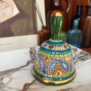 VTG Handpainted Mosaic Bell Gold Accented ￼Excellent Condition Roma Italy 🔔